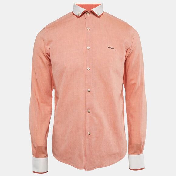 Dsquared2 Light Orange Cotton Blend Contrast Detail Shirt M